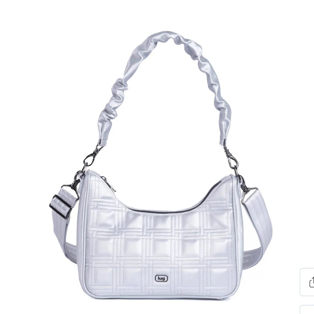 Lug 🚿 Groove Satin Luxe Silver VL Crossbody Bag shoulder and crossbody strap